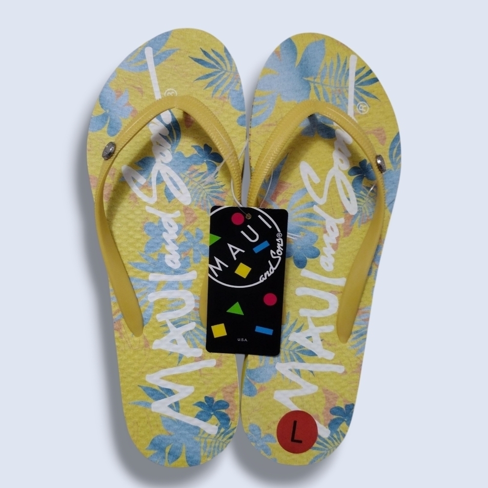 NWT MAUI and Sons Yellow Hawaiian Style Flip Flops Sz 9-10 (L)